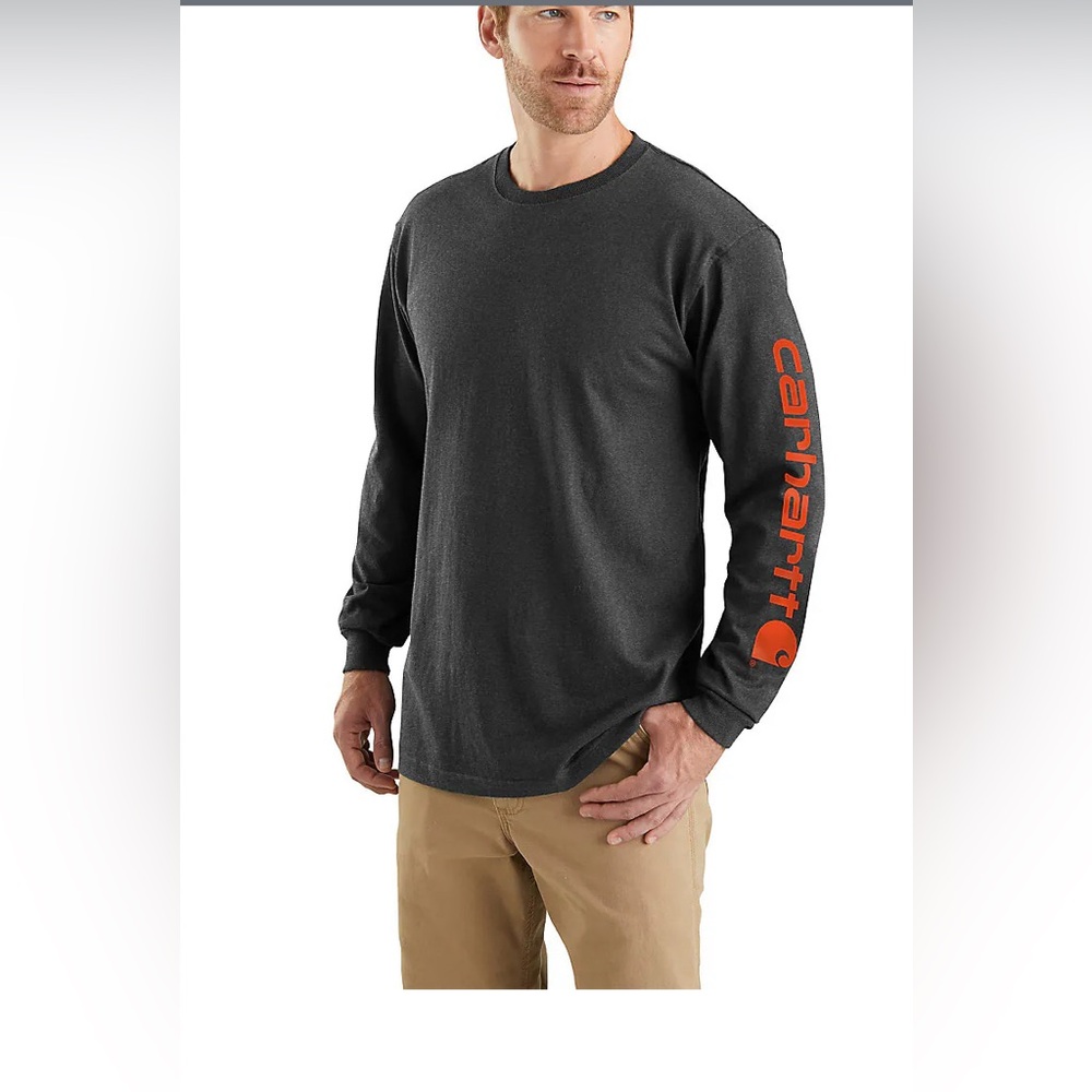 Carhartt Men's Charcoal Long Sleeve Tee with Orange Logo